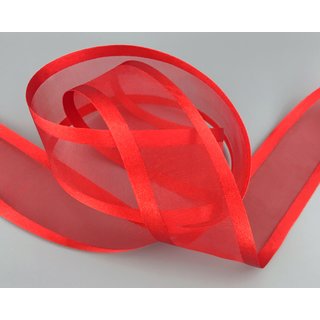 25 m x 38 mm Chiffonband mit Satin Kante ROT KNALLROT (65) Chiffon Dekoband Schleifenband Geschenkband ohne Draht Organza