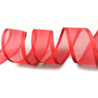 25 m x 38 mm Chiffonband mit Satin Kante ROT KNALLROT (65) Chiffon Dekoband Schleifenband Geschenkband ohne Draht Organza