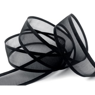 25 m x 25 mm Chiffonband mit Satin Kante SCHWARZ (09) Chiffon Dekoband Schleifenband Geschenkband ohne Draht Organza