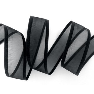 25 m x 25 mm Chiffonband mit Satin Kante SCHWARZ (09) Chiffon Dekoband Schleifenband Geschenkband ohne Draht Organza