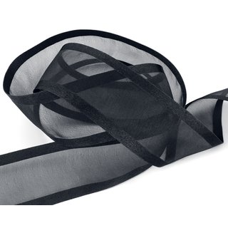 25 m x 38 mm Chiffonband mit Satin Kante SCHWARZ (09) Chiffon Dekoband Schleifenband Geschenkband ohne Draht Organza