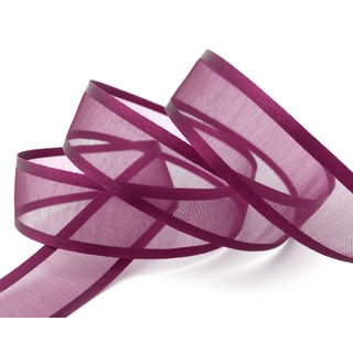 25 m x 25 mm Chiffonband mit Satin Kante WEINROT BURGUND (68) Chiffon Dekoband Schleifenband Geschenkband ohne Draht Organza
