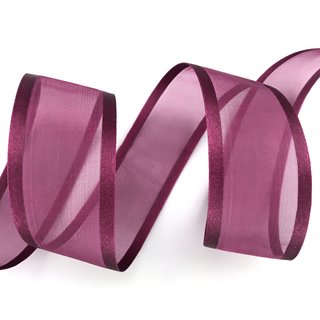 25 m x 38 mm Chiffonband mit Satin Kante WEINROT BURGUND (68) Chiffon Dekoband Schleifenband Geschenkband ohne Draht Organza