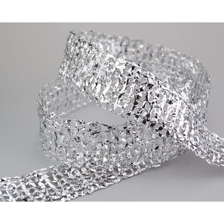 3 m x 50 mm Dekoband GLANZ GITTER SILBER Geschenkband Karo Dekoration glnzend Metallic