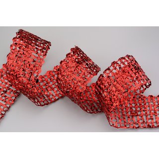 3 m x 50 mm Dekoband GLANZ GITTER ROT Geschenkband Karo...