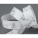 3 m x 25 mm Dekoband Silver Hearts WEISS SILBER Taftband...