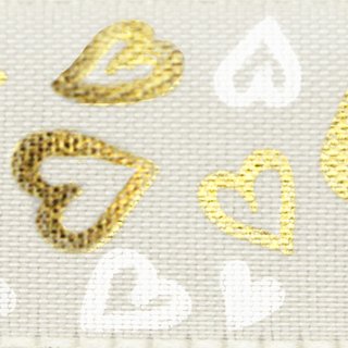 20 m x 25 mm Dekoband Golden Hearts CREME GOLD Taftband mit Herzen Schleifenband Stoffband Hearts Valentinstag
