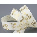20 m x 25 mm Dekoband Golden Hearts CREME GOLD Taftband...