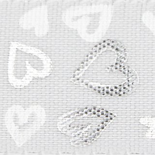20 m x 25 mm Dekoband Silver Hearts WEISS SILBER Taftband mit Herzen Schleifenband Stoffband Hearts Valentinstag