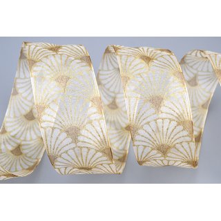 3 m x 40 mm Dekoband Art Nouveau CREME GOLD Ivory Geschenkband Schleifenband Deko Glanz glnzendes Weihnachten Party