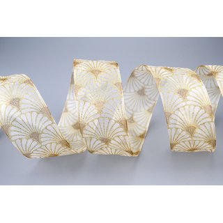 3 m x 40 mm Dekoband Art Nouveau CREME GOLD Ivory Geschenkband Schleifenband Deko Glanz glnzendes Weihnachten Party