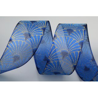 20 m x 40 mm Dekoband Art Nouveau BLAU GOLD Geschenkband Schleifenband Deko Glanz glnzendes Weihnachten Party