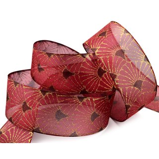 20 m x 40 mm Dekoband Art Nouveau BORDEAUX GOLD Geschenkband Schleifenband Deko Glanz glnzendes Weihnachten Party