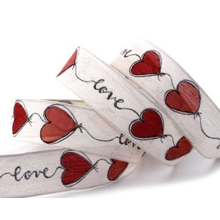 3 m x 25 mm Dekoband Love CREME ROT Drahtkantenband mit...