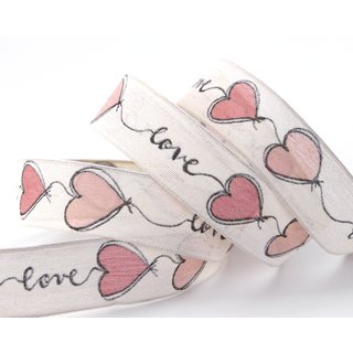 3 m x 25 mm Dekoband Love CREME ROSA Drahtkantenband mit...