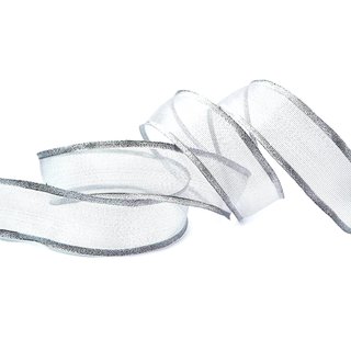 3 m x 40 mm Dekoband VANCOUVER Silber mit Draht transparent glnzend metallic Geschenkband Schleifenband Weihnachtsband