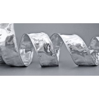 25 m x 40 mm Dekoband GLAMOUR SILBER Geschenkband glnzend Weihnachten Dekoration Glitzer Schleifenband mit Draht metallic