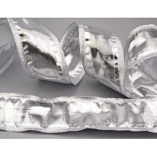 25 m x 60 mm Dekoband GLAMOUR SILBER Geschenkband glnzend Weihnachten Dekoration Glitzer Schleifenband mit Draht metallic