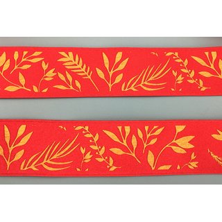 3 m x 25 mm Dekoband JANA ROT Gold doppelseitiges Satinband einseitig Bedruckt mit Pflanzen Muster Geschenkband Glanz Herbst Winter