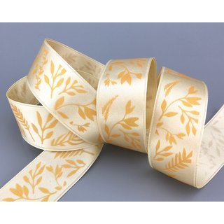 3 m x 25 mm Dekoband JANA CREME Gold doppelseitiges Satinband einseitig Bedruckt mit Pflanzen Muster Geschenkband Glanz Herbst Winter