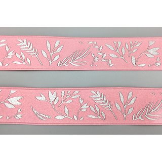 20 m x 25 mm Dekoband JANA ROSA Silber doppelseitiges Satinband einseitig Bedruckt mit Pflanzen Muster Geschenkband Glanz Herbst Winter