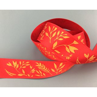 20 m x 25 mm Dekoband JANA ROT Gold doppelseitiges Satinband einseitig Bedruckt mit Pflanzen Muster Geschenkband Glanz Herbst Winter
