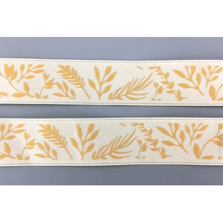 20 m x 25 mm Dekoband JANA CREME Gold doppelseitiges Satinband einseitig Bedruckt mit Pflanzen Muster Geschenkband Glanz Herbst Winter