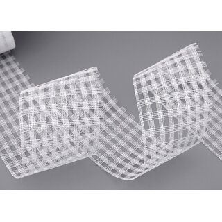 3 m x 80 mm Netzband Weiss aus Baumwolle Natur Cotton Gitterband breites Floristik Band Dekoband Karo Gitter dekoratives