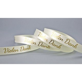 Dekoband VIELEN DANK in CREME / GOLD 3 m x 15 mm...