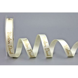 Dekoband VIELEN DANK in CREME / GOLD 20 m x 15 mm...