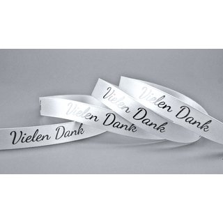 Dekoband VIELEN DANK in WEISS / SILBER 3 m x 15 mm...