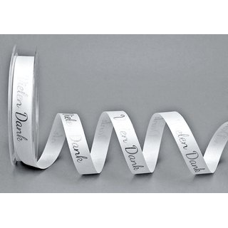 Dekoband VIELEN DANK in WEISS / SILBER 20 m x 15 mm...
