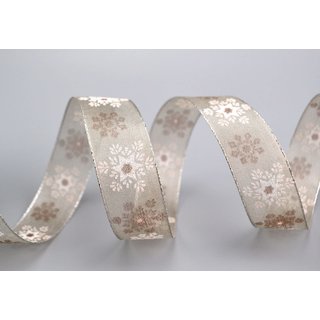 Dekoband  Wonder Snowflakes TAUPE / SILBER 20 m x 25 mm Geschenkband