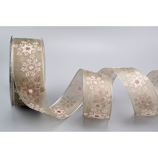 Dekoband Wonder Snowflakes TAUPE / SILBER 20 m x 40 mm...