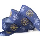 3 m x 40 mm Dekoband LEINEN Schneeflocken BLAU Gold aus...
