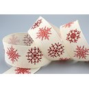 3 m x 40 mm Dekoband LEINEN Schneeflocken CREME Rot aus...