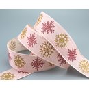 3 m x 40 mm Dekoband LEINEN Schneeflocken ROSA Gold aus...