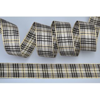 3 m x 40 mm Dekoband KARO ELEGANT Grau Gold mit Drahtkanten Lurex Glnzendes Schleifenband Weihnachten kariert Goldkante