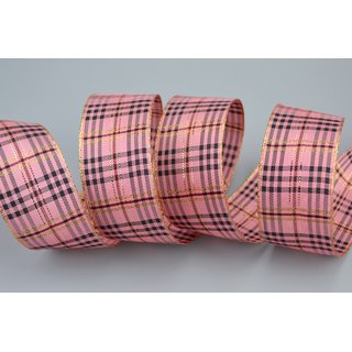 3 m x 40 mm Dekoband KARO ELEGANT ROSA Gold mit Drahtkanten Lurex Glnzendes Schleifenband Weihnachten kariert Goldkante