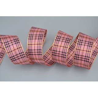 20 m x 40 mm Dekoband KARO ELEGANT ROSA Gold mit Drahtkanten Lurex Glnzendes Schleifenband Weihnachten kariert Goldkante