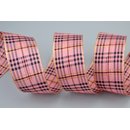 20 m x 40 mm Dekoband KARO ELEGANT ROSA Gold mit...