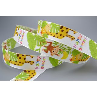 3 m x 25 mm Dekoband Kindergeburtstag Affen und Giraffen Taftband Schleifenband Kinder Party Geburtstag Happy Birthday