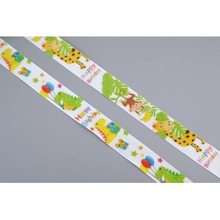 3 m x 25 mm Dekoband Kindergeburtstag Affen und Giraffen Taftband Schleifenband Kinder Party Geburtstag Happy Birthday