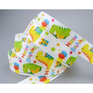 20 m x 25 mm Dekoband Kindergeburtstag DRACHEN Taftband Schleifenband Kinder Party Geburtstag Happy Birthday
