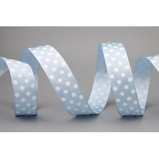 Dekoband PUNKTE HELBLAU / WEISS 20 m x 25 mm Stoffband mit Draht gepunktet / Polka Dot