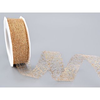 20 m x 25 mm Dekoband Magic LACE Gold transparent metallisch glnzend Geschenkband Schleifenband Spitze Lurex