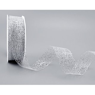 20 m x 25 mm Dekoband Magic LACE SILBER transparent metallisch glnzend Geschenkband Schleifenband Spitze Lurex