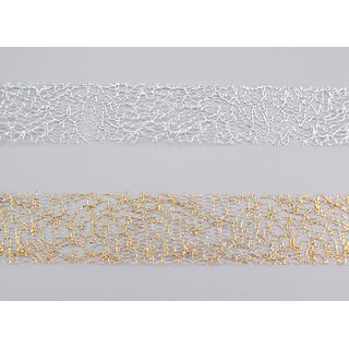 20 m x 25 mm Dekoband Magic LACE SILBER transparent metallisch glnzend Geschenkband Schleifenband Spitze Lurex