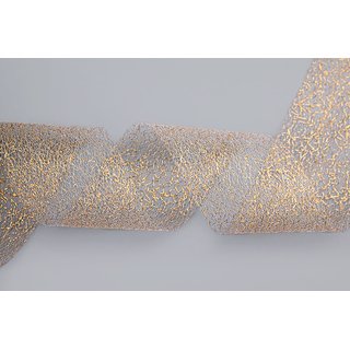 20 m x 72 mm Dekoband MAGIC LACE GOLD transparent metallisch glnzend Geschenkband Schleifenband Spitze Lurex