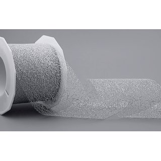 20 m x 72 mm Dekoband MAGIC LACE SILBER transparent metallisch glnzend Geschenkband Schleifenband Spitze Lurex